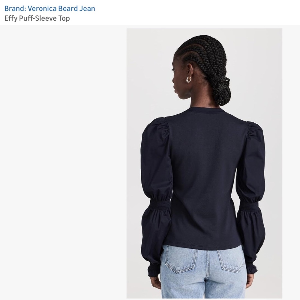 VERONICA BEARD Effy Puff Sleeve Ribbed Knit Henley Buttoned Shirt - Picture 2 of 16